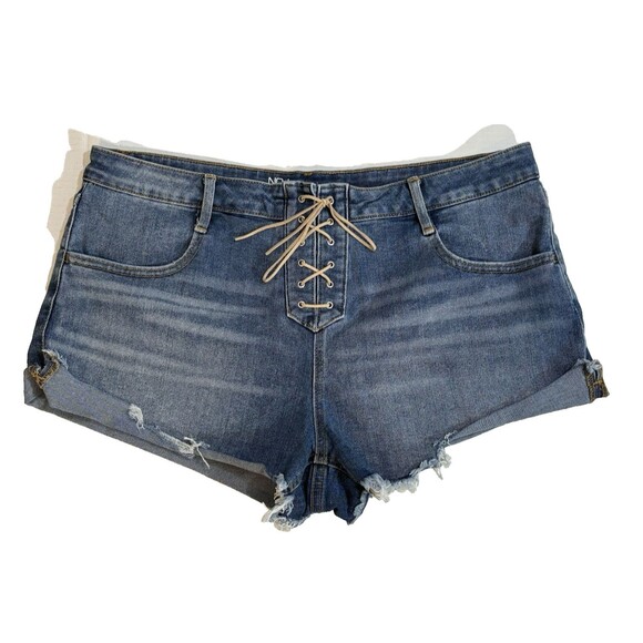 Juniors Size 17 Lace Up Blue Jeans Shorts Medium Wash - Picture 1 of 4